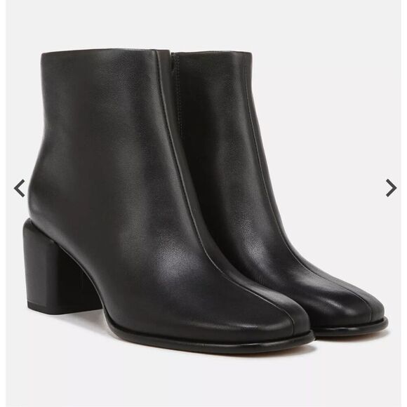 VINCE NWOB Maggie Black Leather Block Heel Ankle Bootie - Picture 1 of 13